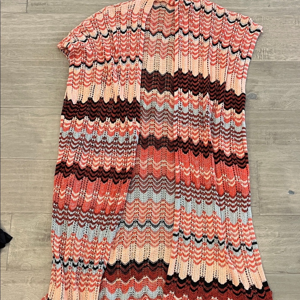 Woven Chevron Knit Cover up - Coral Multi